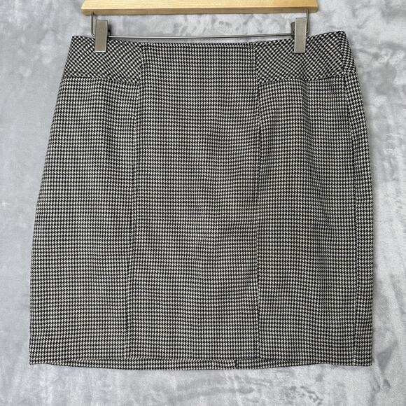 Ann Taylor Loft Skirt Womens 8P Black Tan Houndstooth Petite Stretch Career NEW - Picture 1 of 10
